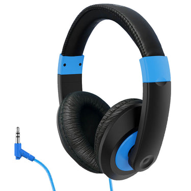 HamiltonBuhl Smart-Trek Deluxe Headphones with blue accents, ideal bulk school headphones for classroom learning.
